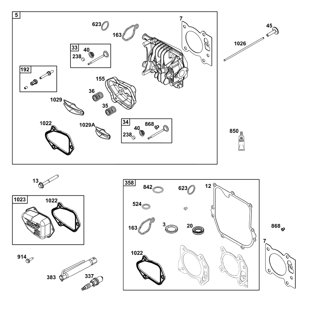 Cylinder Head Group Diagram and Parts List for 08P602-0029-H5 020000 - 09Z999 Briggs and Stratton Engine